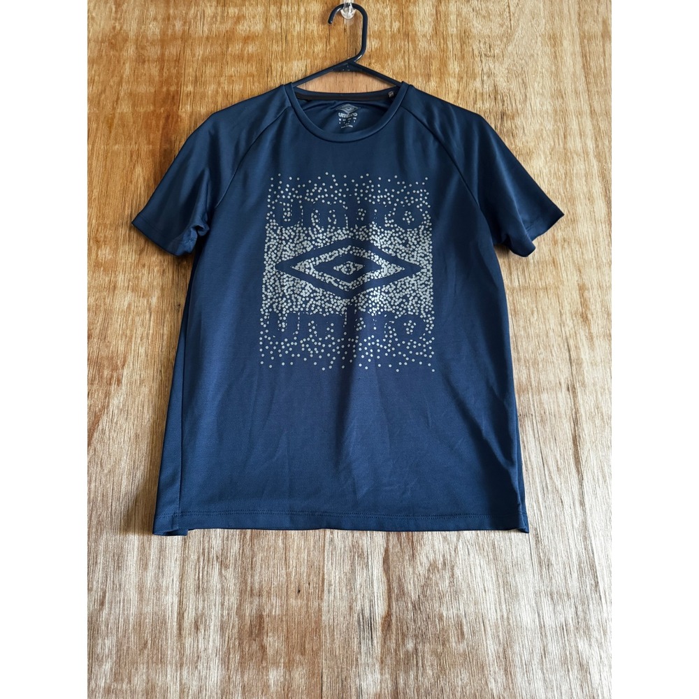 Umbro Mens‎ Navy Blue Graphic Logo Athletic Training Soccer T-Shirt Size Small